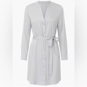 Eileen‎ Fisher 100% silk Light Gray Blue Purple Button-Down Dress with tie belt